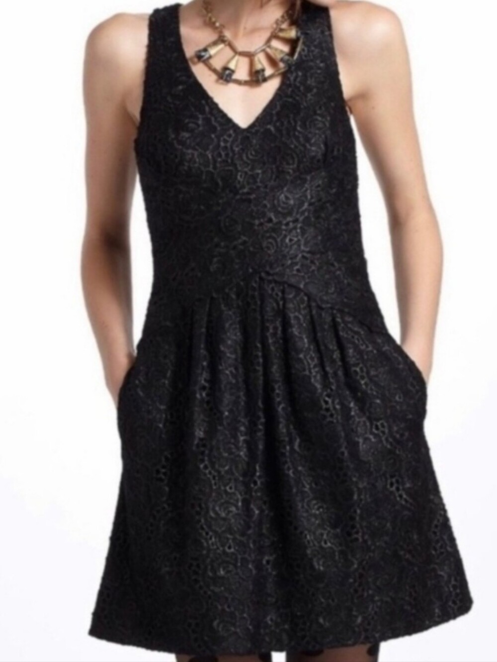 Anthropologie Leifsdottir black textured floral jacquard dress